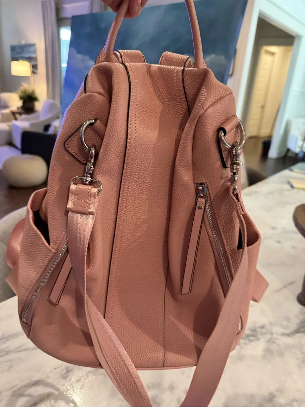Antitheft Convertible Backpack Purse in Dusty Pink